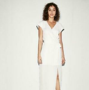 Express White Rolled Sleeve Surplice Maxi Dress M